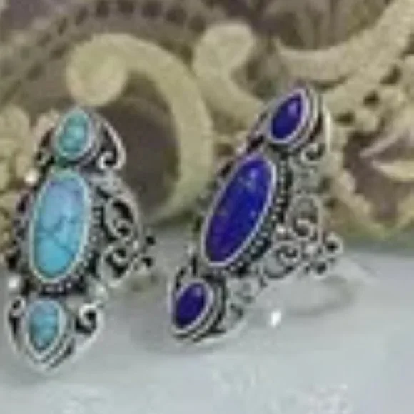 Ancient Silver Lapis-Lazuli Ring Faux Gemstones Silver Plated Blue Size 8 New - Picture 3 of 10